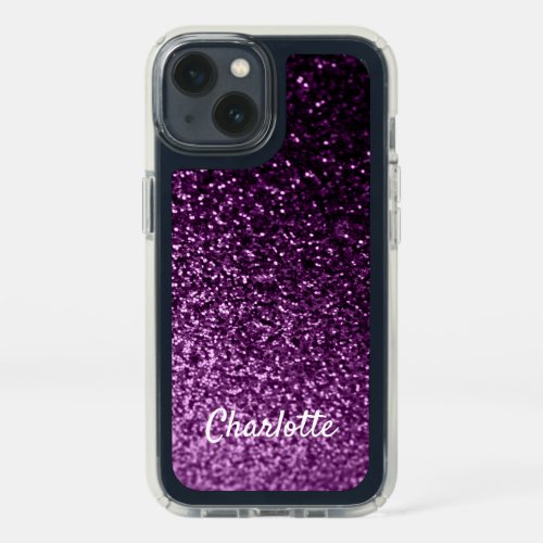 Purple glitter girly glam shiny name speck iPhone 13 case