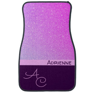 Purple Glitter Girly Pink Monogrammed Name Glamour Car Floor Mat
