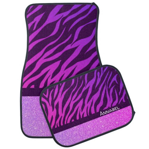 Purple Glitter Girly Zebra Print Pattern Custom Car Floor Mat