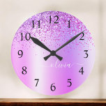 Purple Glitter Glam Metal Monogram Name Round Clock<br><div class="desc">Purple Faux Foil Metallic Sparkle Glitter Brushed Metal Monogram Name Clock. This makes the perfect sweet 16 birthday,  wedding,  bridal shower,  anniversary,  baby shower or bachelorette party gift for someone that loves glam luxury and chic styles.</div>