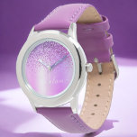 Purple Glitter Glam Metal Monogram Name Watch<br><div class="desc">Purple Faux Foil Metallic Sparkle Glitter Brushed Metal Monogram Name Watch. This makes the perfect sweet 16 birthday,  wedding,  bridal shower,  anniversary,  baby shower or bachelorette party gift for someone that loves glam luxury and chic styles.</div>