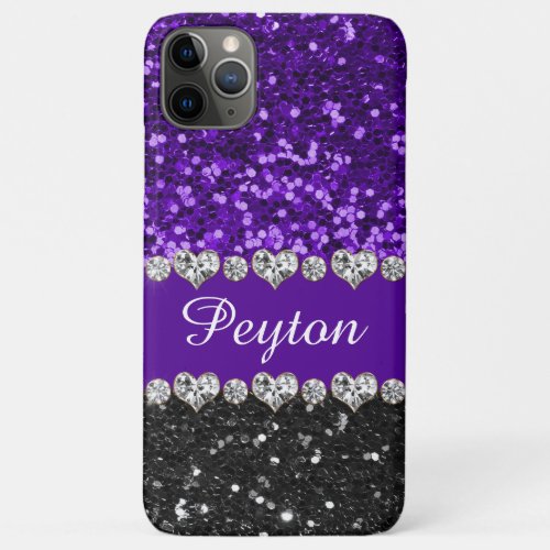 Purple Glitter Glam Monogrammed iPhone 11 Pro Max Case