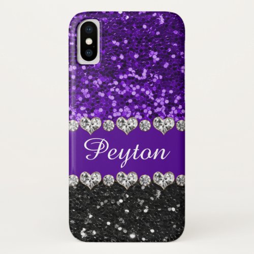 Purple Glitter Glam Monogrammed iPhone XS Case