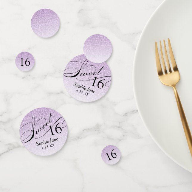 Purple Glitter Glam Personalized Sweet 16 Confetti (Group)