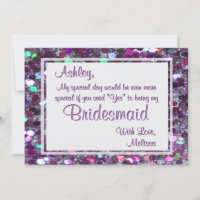 Purple Glitter Glam Will You Be My Bridesmaid Invitation