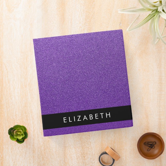Purple Glitter, Glitter Background, Your Name 3 Ring Binder (In Situ)