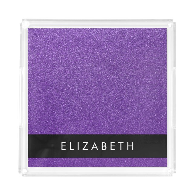 Purple Glitter, Glitter Background, Your Name Acrylic Tray (Front)