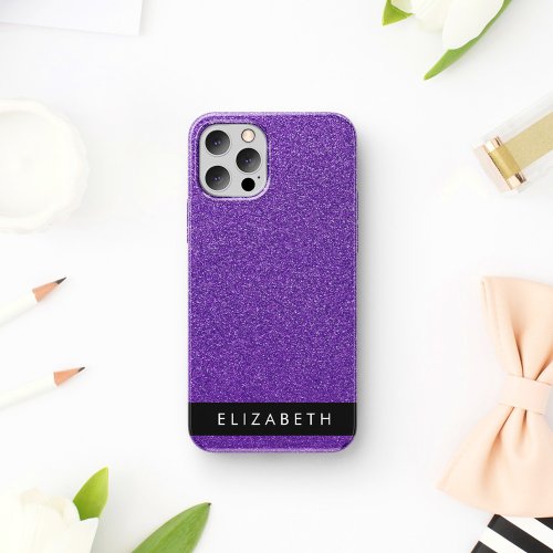 Purple Glitter Glitter Background Your Name iPhone 12 Pro Case