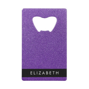Purple Glitter, Glitter Background, Your Name Credit Card Bottle Opener