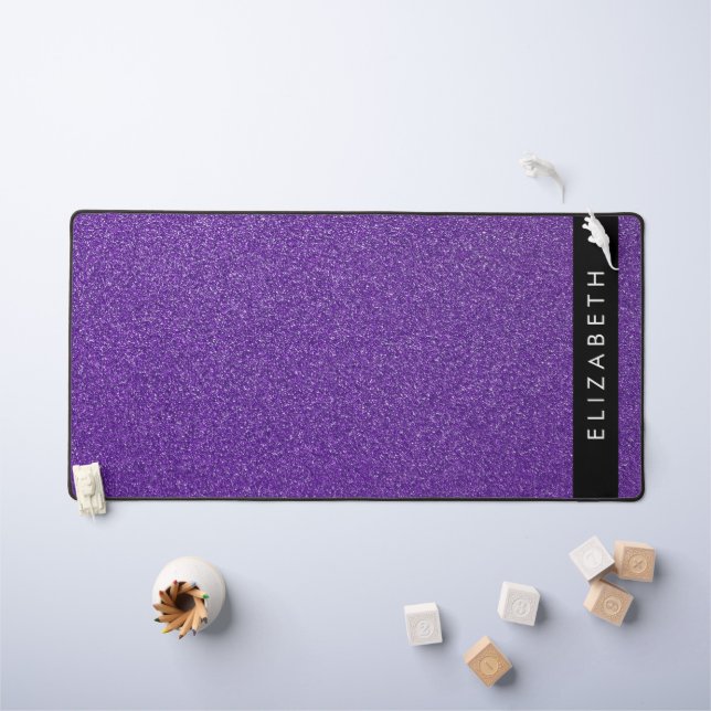 Purple Glitter, Glitter Background, Your Name Desk Mat (Kids Table)