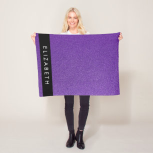 Purple Glitter, Glitter Background, Your Name Fleece Blanket