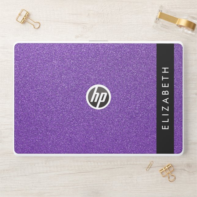 Purple Glitter, Glitter Background, Your Name HP Laptop Skin (Desk)