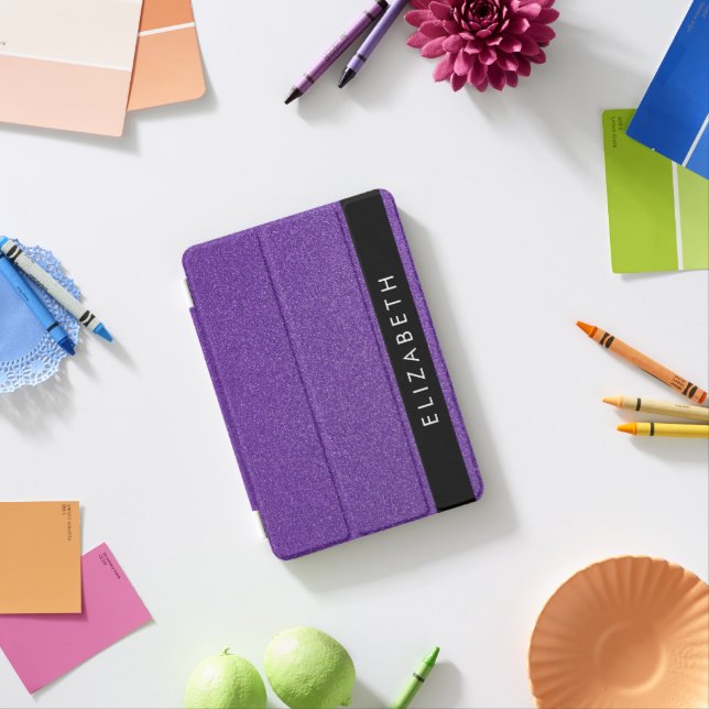 Purple Glitter, Glitter Background, Your Name iPad Mini Cover (In Situ)