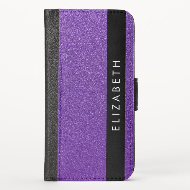 Purple Glitter, Glitter Background, Your Name iPhone Wallet Case (Front)