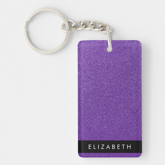 Purple Glitter, Glitter Background, Your Name Keychain (Front)