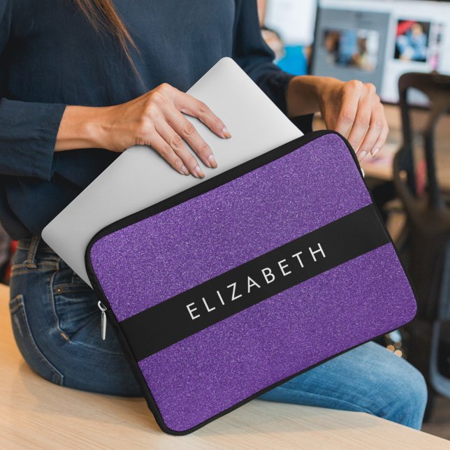 Purple Glitter, Glitter Background, Your Name Laptop Sleeve (Creator Uploaded)
