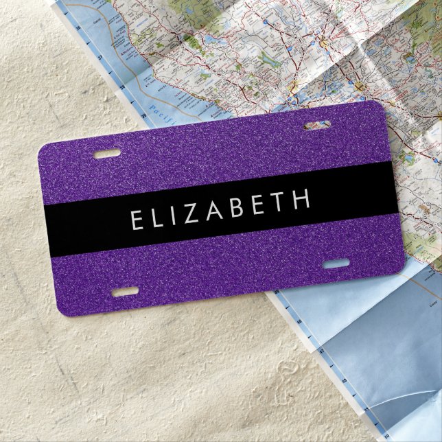Purple Glitter, Glitter Background, Your Name License Plate (In Situ)