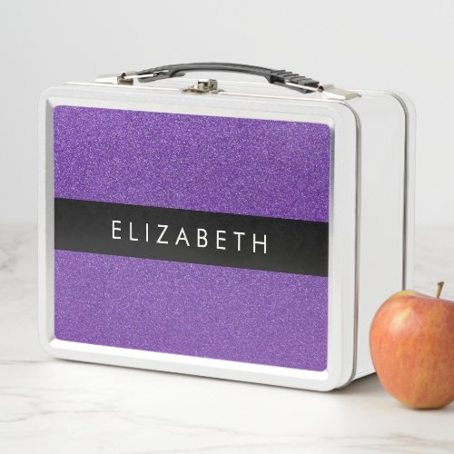 Purple Glitter Glitter Background Your Name Metal Lunch Box