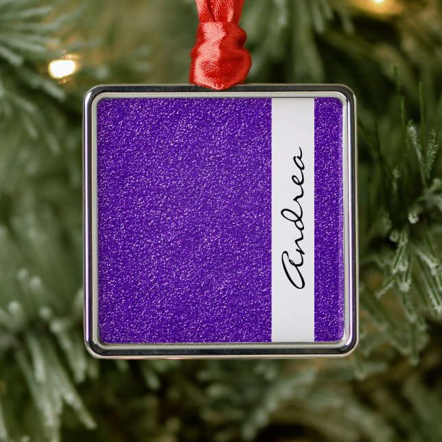 Purple Glitter, Glitter Background, Your Name Metal Ornament (Tree)
