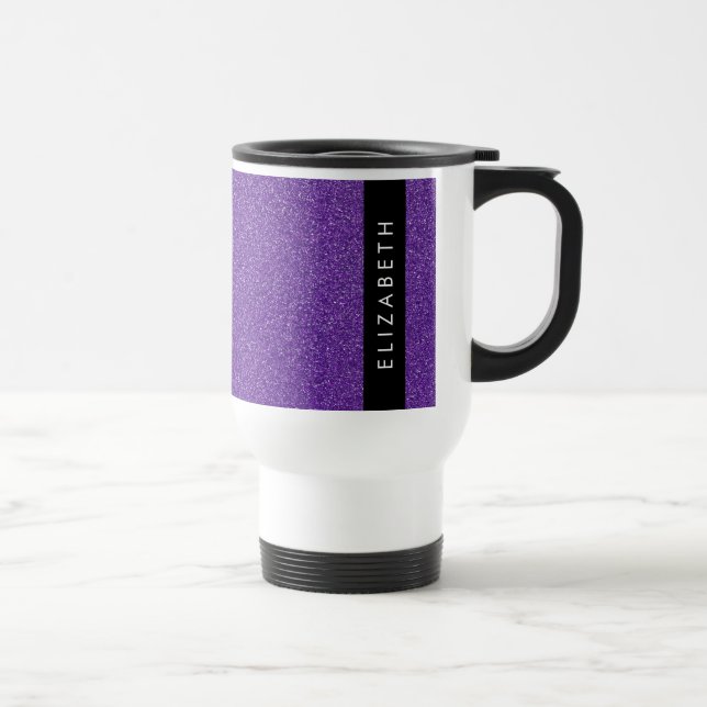 Purple Glitter, Glitter Background, Your Name Travel Mug (Right)