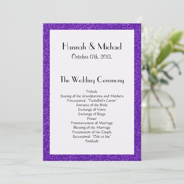 Purple Glitter, Glitter Texture, Wedding Program (Standing Front)