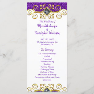 Purple Glitter Gold Gemstone Wedding Program