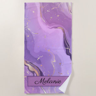Purple Glitter Gold Girly Sparkle Name Summer Beach Towel