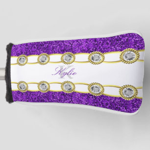 Purple Glitter Gold Jewels Monogram Name Putter Golf Head Cover