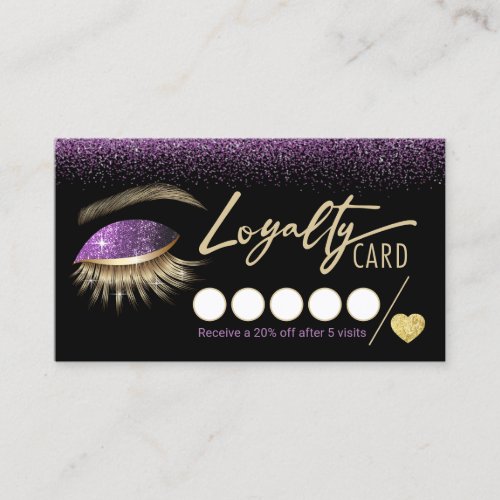 Purple Glitter Gold Lashes Beauty Salon Loyalty