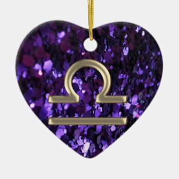 Purple Glitter Gold Zodiac Sign Libra Ornament by UROCKSymbology at Zazzle