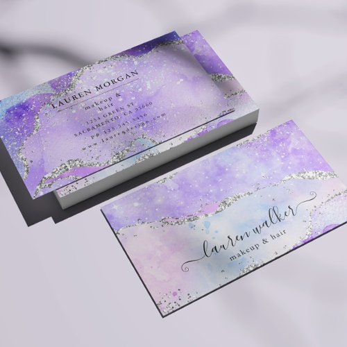 Purple Glitter Gorgeous Makeup Artist Business Card