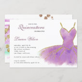 Purple Glitter Gown Quinceanera Invitation (Front/Back)