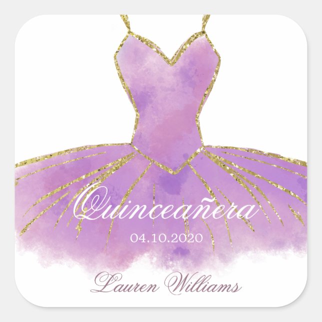 Purple Glitter Gown Quinceanera Sticker (Front)