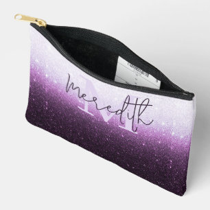 Purple glitter gradient personalized accessory pouch
