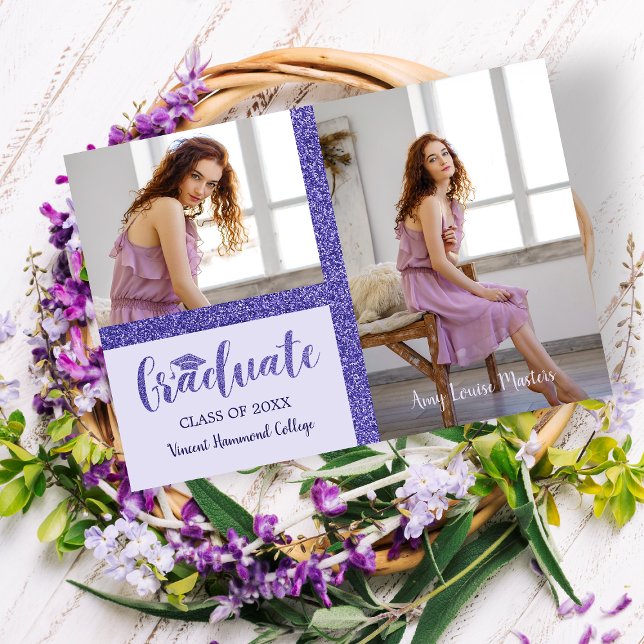Purple Glitter Graduate Simple 2 Photos Graduation (Creator Uploaded)