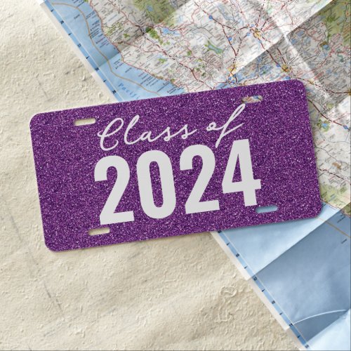 Purple Glitter Graduation Class License Plate