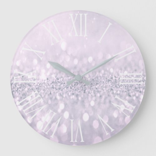 Purple  Glitter Gray Metallic Silver Roman Number Large Clock