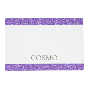 Purple Glitter Gray Sparkle Name Pet Placemat