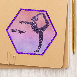 Purple Glitter Gymnast With Name Patch