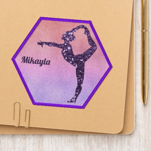 Purple Glitter Gymnast With Name Patch