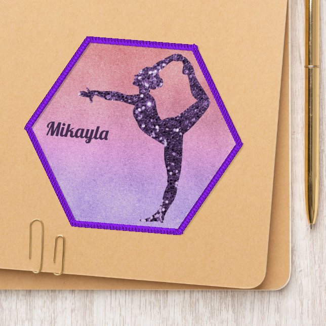 Purple Glitter Gymnast With Name Patch (On Folder)