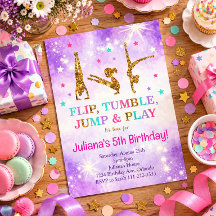 Purple Glitter Gymnastic Birthday Invitation