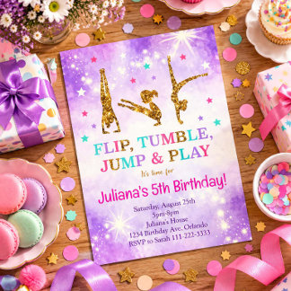 Purple Glitter Gymnastic Birthday Invitation