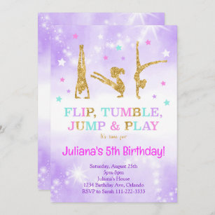 Purple Glitter Gymnastic Birthday Invitation