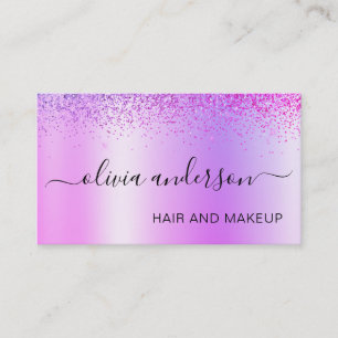 Purple Glitter Hair Makeup Salon Metallic Business Card