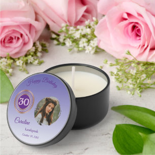 Purple Glitter Happy 30th Birthday, Photo Mini Candle Favors