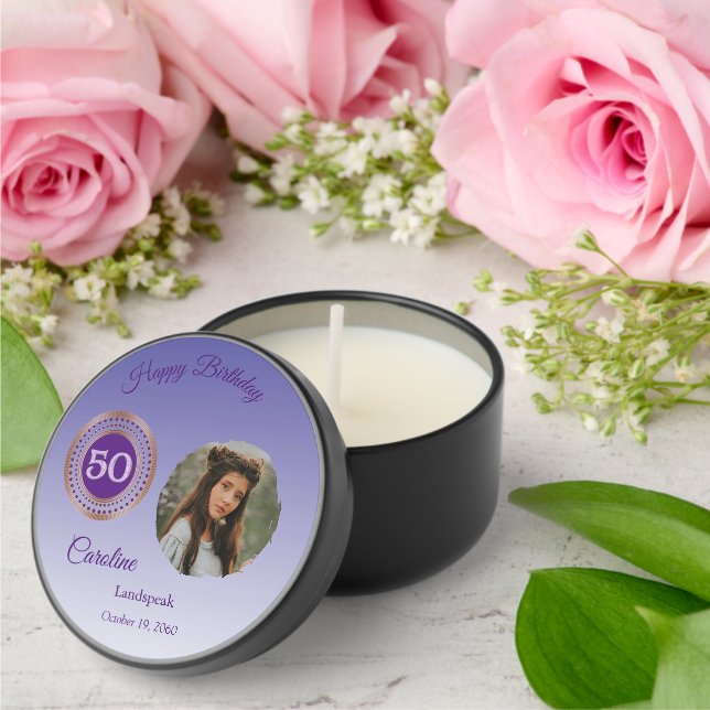 Purple Glitter Happy 50th Birthday, Photo Mini Candle Favors (Insitu (Wedding))