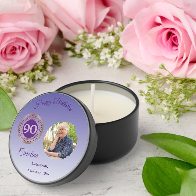 Purple Glitter Happy 90th Birthday, Photo Mini Candle Favors (Insitu (Wedding))