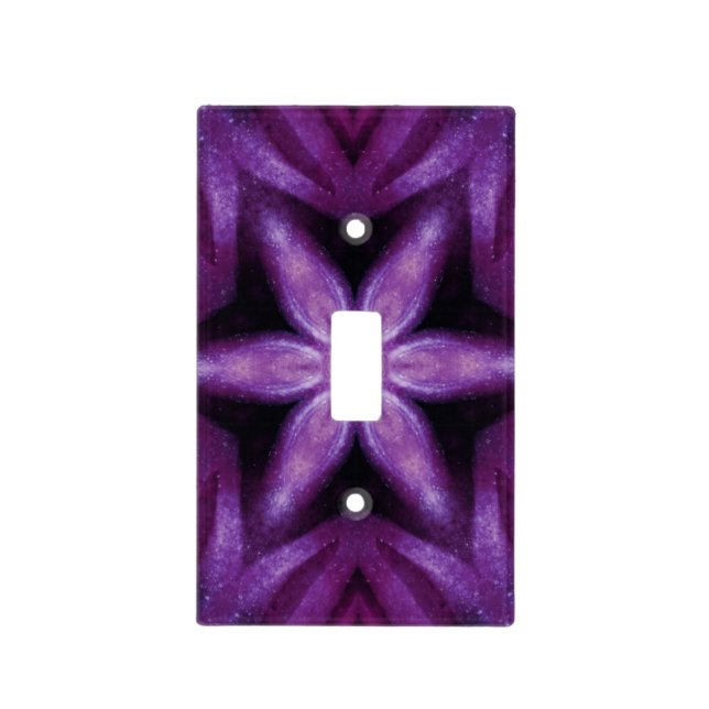 Purple Glitter Heart & Flower Kaleidoscope Pattern Light Switch Cover (Front)