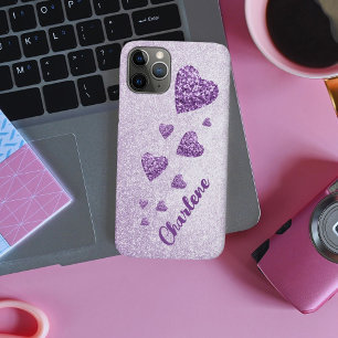 Purple glitter hearts lavender iPhone 11 pro case